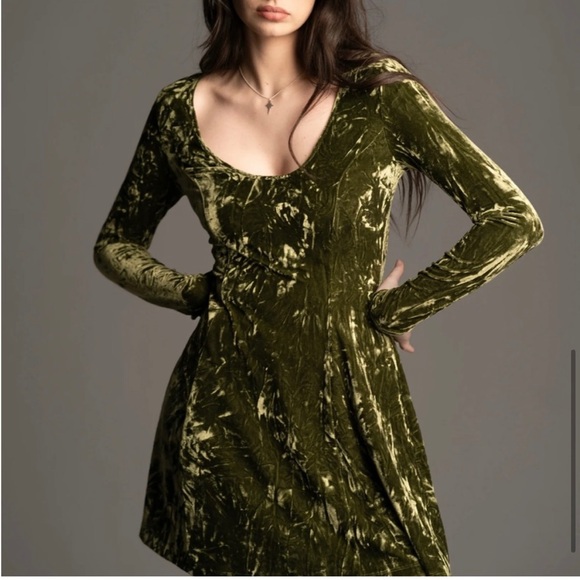 Sweet Jane Olive Crushed Velvet Mini Dress by Little Lies - Picture 7 of 7